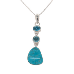 Sterling Silver Three Stone Blue Topaz & Turquoise Necklace