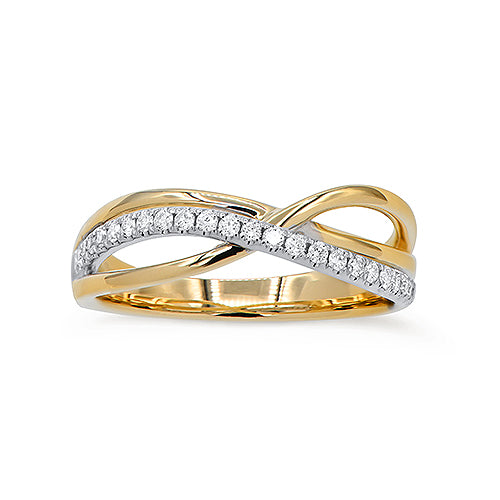 14K Two Tone Diamond Crossover Ring