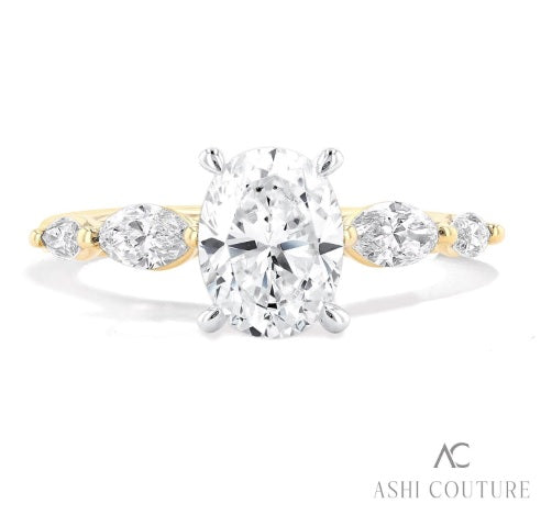 14K Oval Center Engagement Ring with Marquise Accents - Semi-Mount