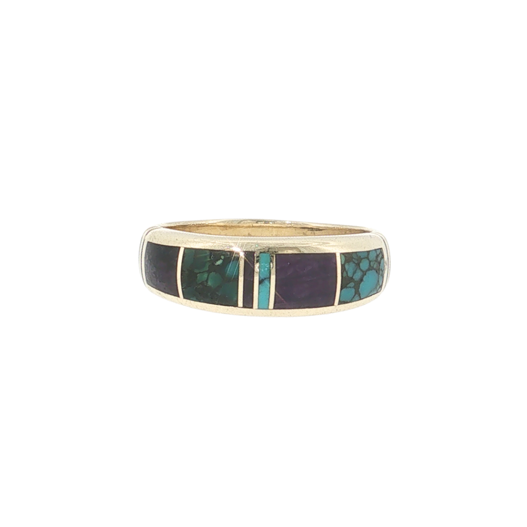 Estate 14kt Yellow Gold Multi Inlay Band