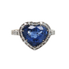 Estate 18ktWhite Gold Ceylon Heart Sapphire Diamond Ring