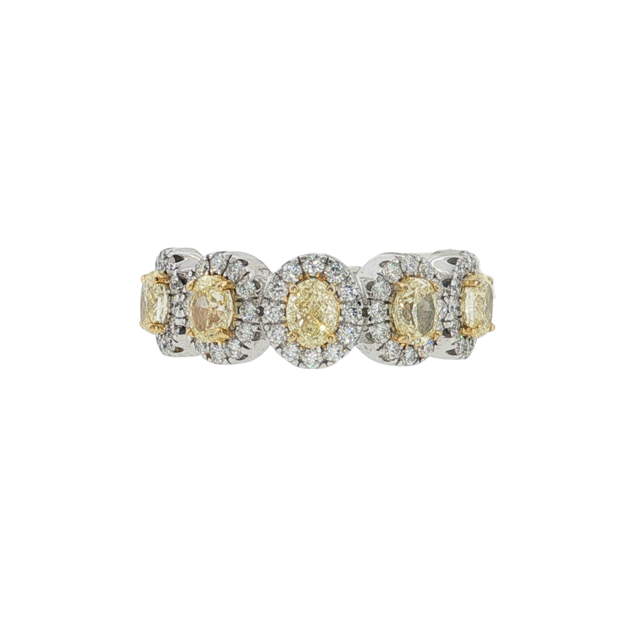 14K WG 1.95CTW OVAL YELLOW WHITE DIAMOND HALO BAND