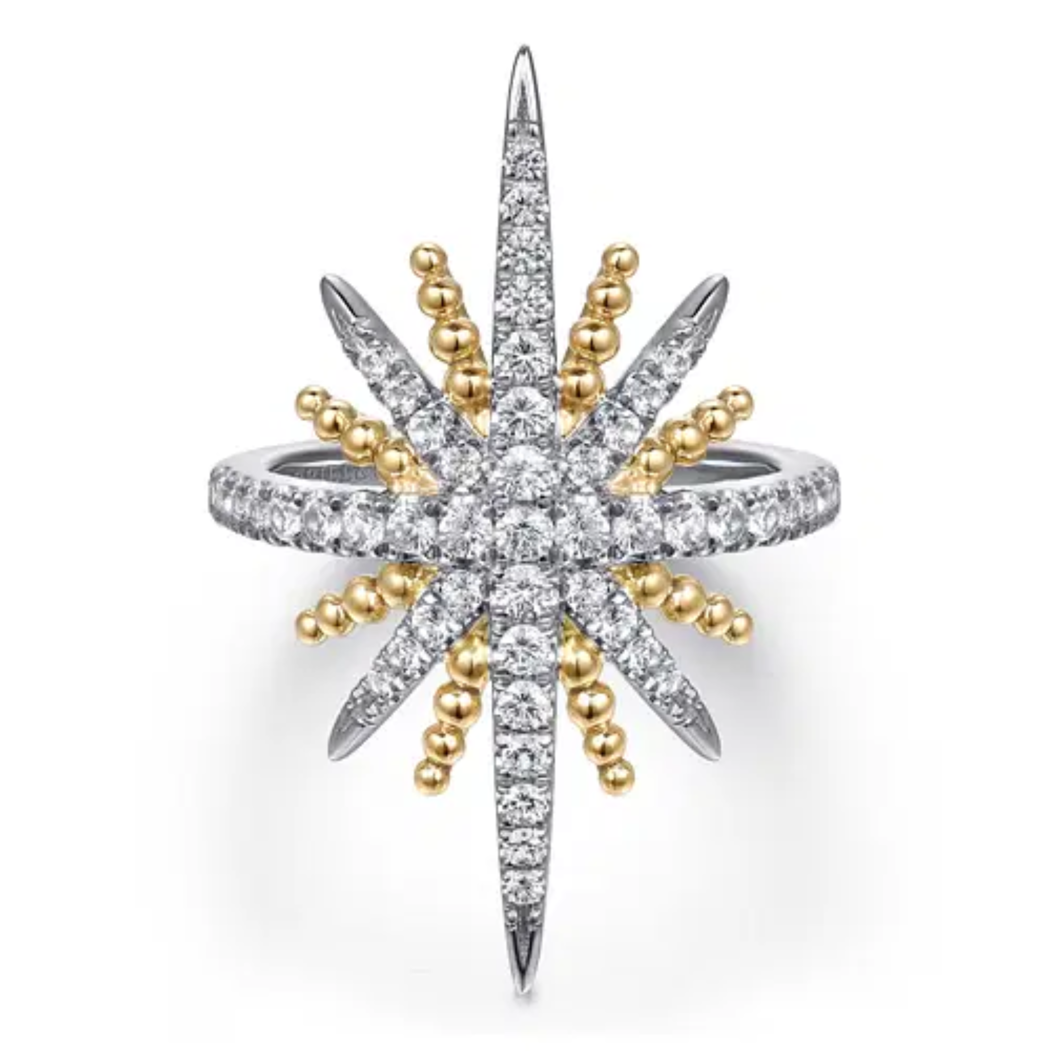 14K Yellow Gold and 925 Sterling Silver Bujukan White Sapphire Starburst Ladies Ring