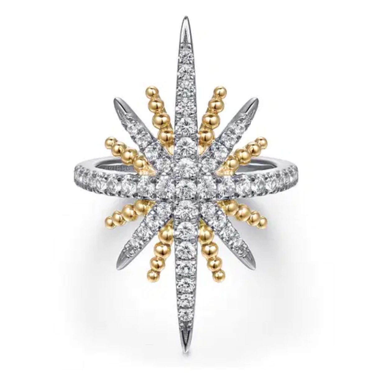 14K Yellow Gold and 925 Sterling Silver Bujukan White Sapphire Starburst Ladies Ring