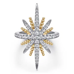 14K Yellow Gold and 925 Sterling Silver Bujukan White Sapphire Starburst Ladies Ring