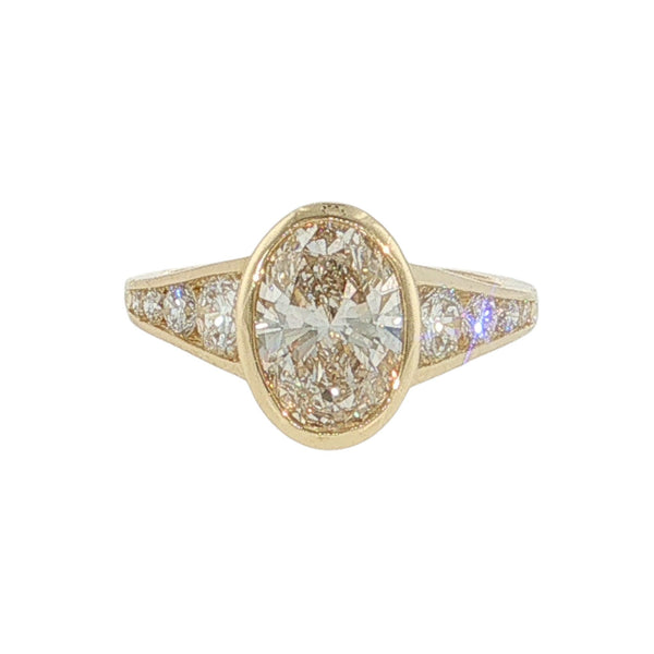 14K YG 2CT OVAL LAB BEZEL RING
