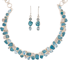 Sterling Silver Blue Multi-Gemstone Necklace & Earring Set