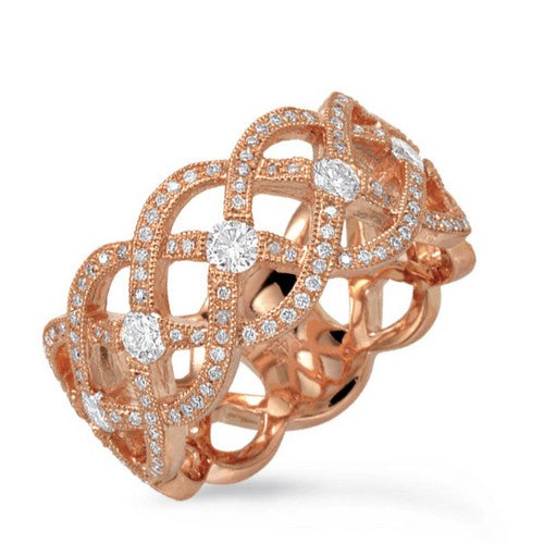14KT Rose Gold Woven Diamond Ladies Right Hand Ring