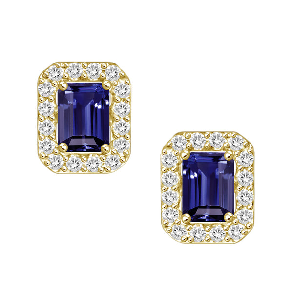 14kt Yellow gold .36ctw Sapphire .16ctw Diamond Halo Studs