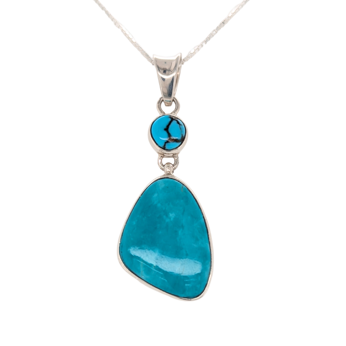 Sterling Silver Double Turquoise with Tyrone Turquoise Necklace