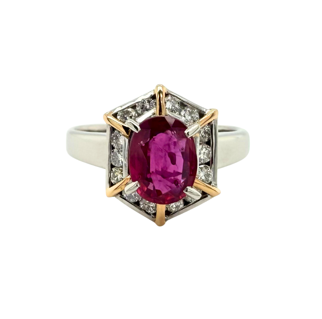 Estate Platinum .90ct Oval Ruby .22ctw Diamond Ring
