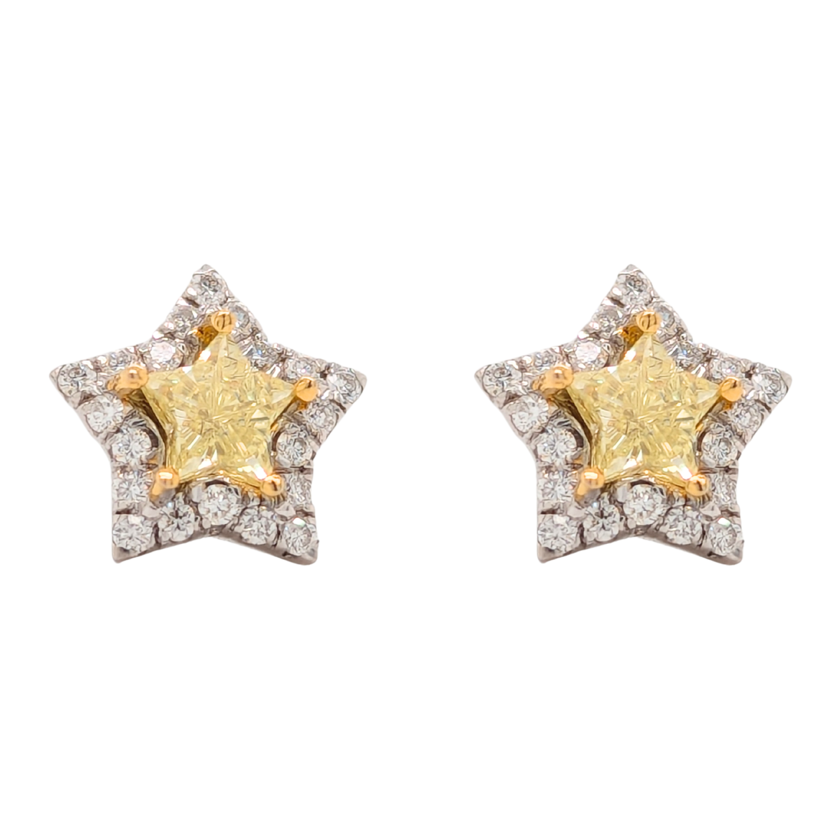 14K Gold Yellow Star Diamond Halo Stud Earrings .68CTW
