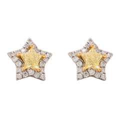 14K Gold Yellow Star Diamond Halo Stud Earrings .68CTW