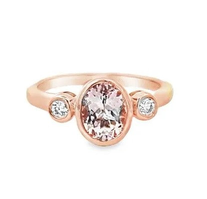14K Rose Gold Morganite Bezel Set Ring with Diamond Accents