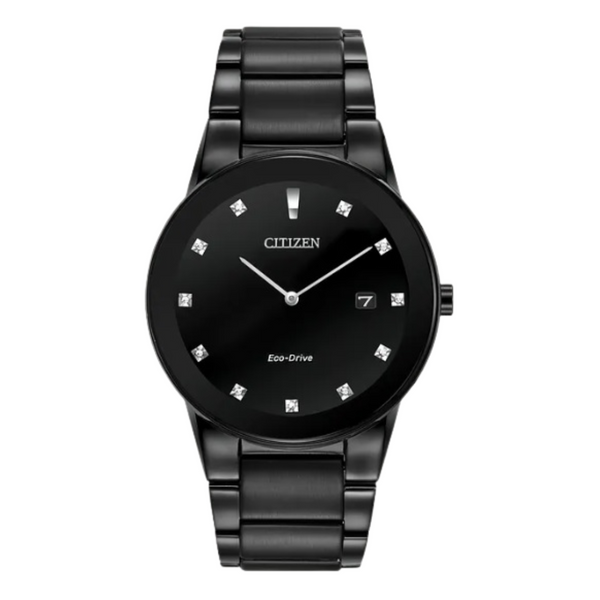 Citizen Eco Drive Axiom All Black Watch with Diamond Markers AU1065-58G.