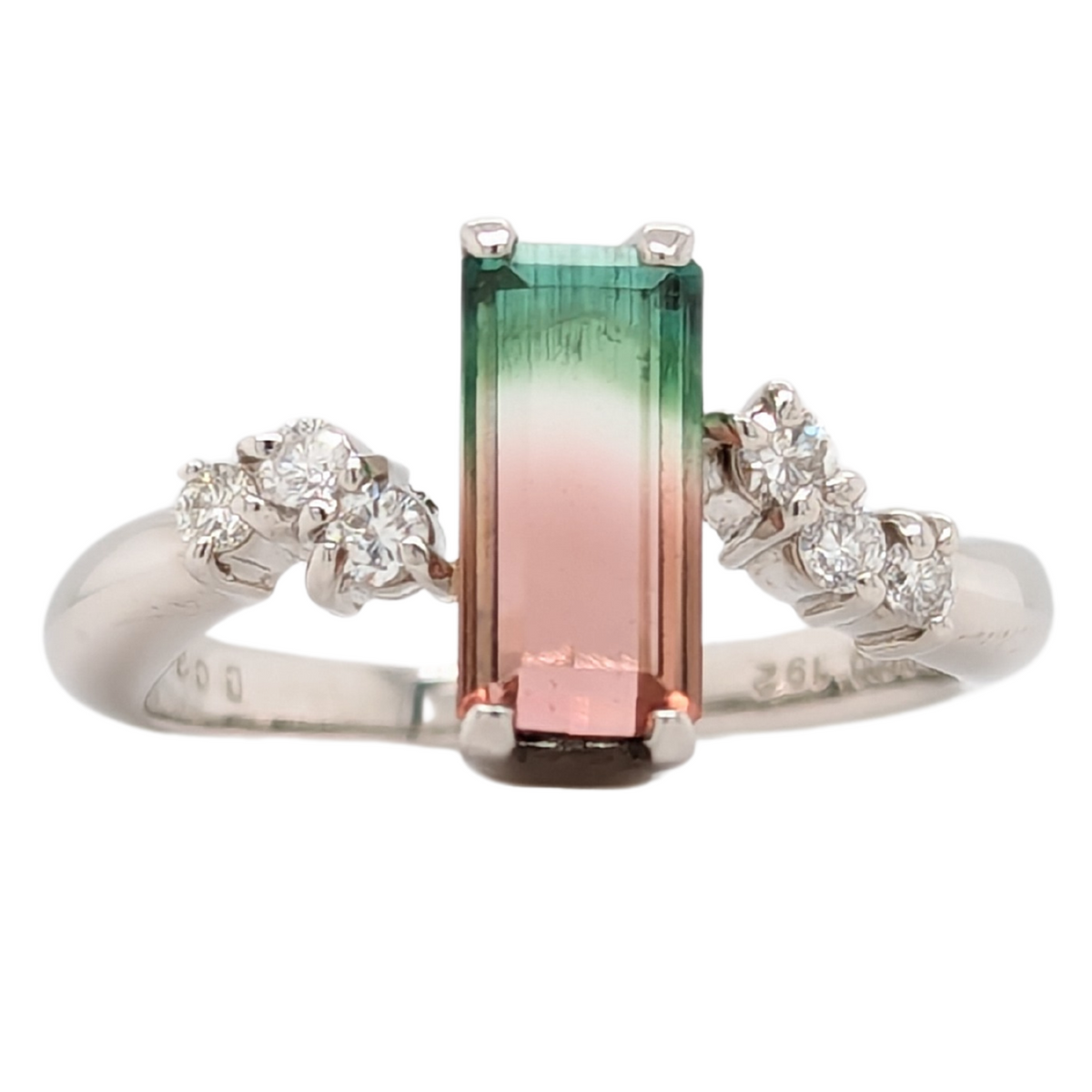 Platinum Watermelon Tourmaline Ring with Diamond Sprinkles