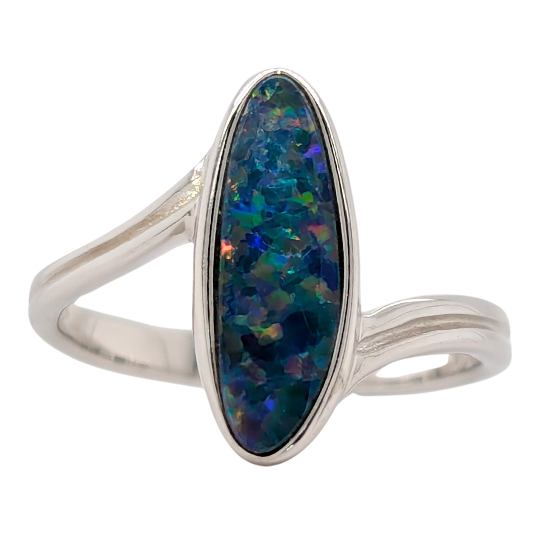 Sterling Silver Australian Opal Doublet Bypass Ring