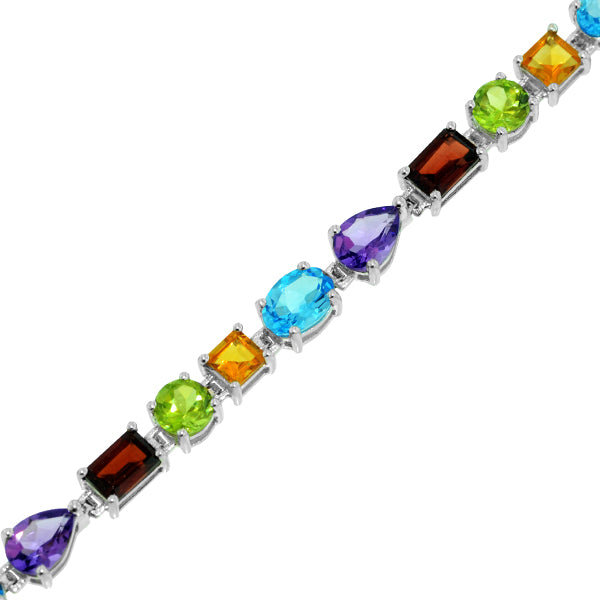Sterling Silver 15.05CTW Multi-Color Multi-Gemstone Bracelet