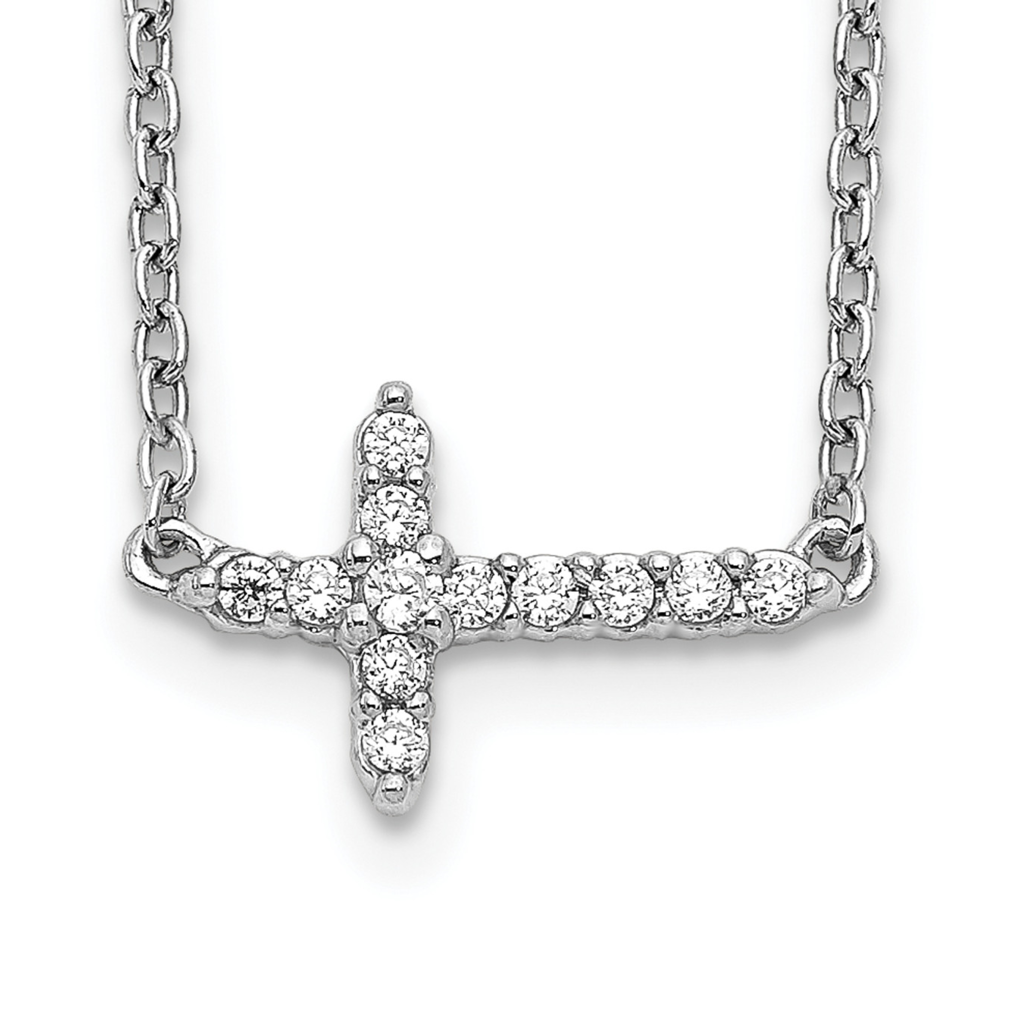 14K White Gold Sideways Diamond Cross Necklace