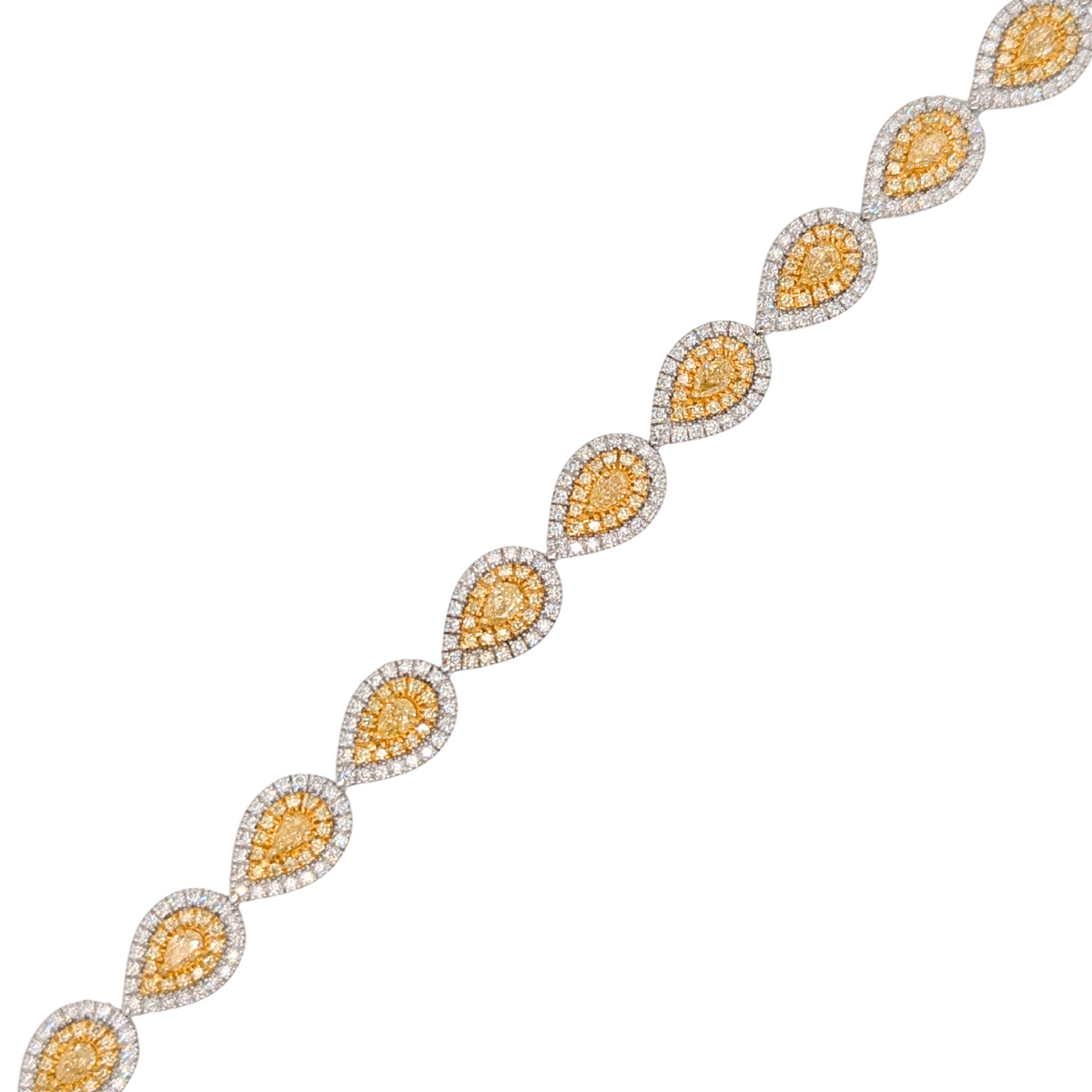 14K Two Tone Pear Shaped Natural Yellow Diamond Bracelet 3.87CTW