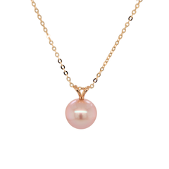 14K/10K Yellow Gold 9MM Freshwater Pink Pearl Necklace