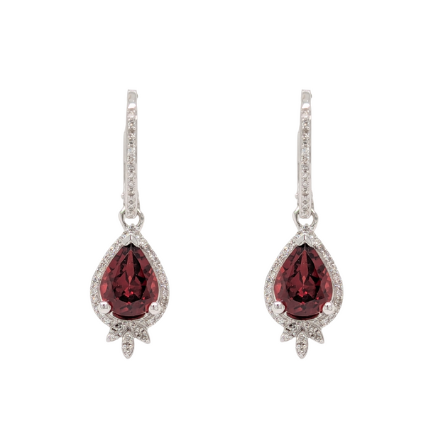 14K White Gold Pear Garnet Earring Dangles