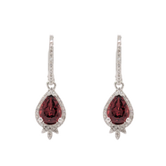 14K White Gold Pear Garnet Earring Dangles