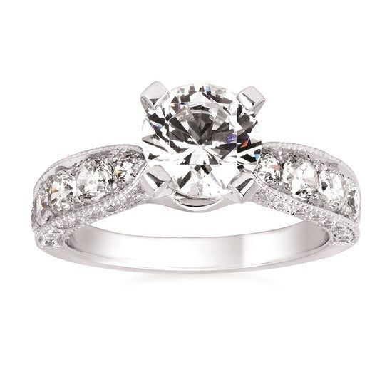 14K White Gold Diamond Milgrain Engagement Ring Semi-Mount