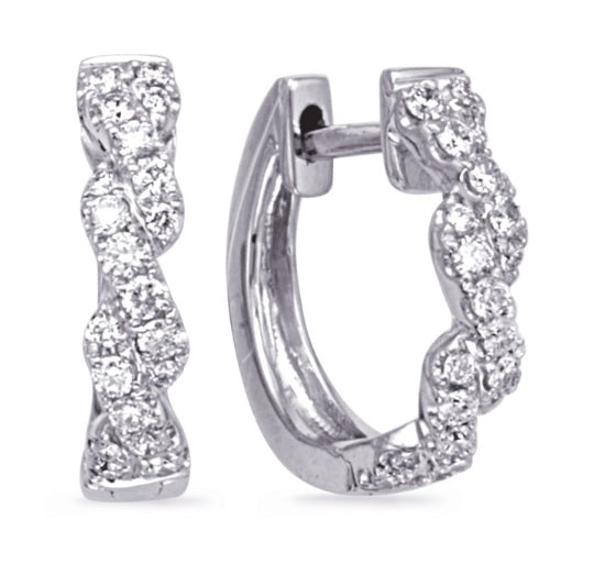 14K White Gold Micro Pave Diamond Twisted Hoop Earrings