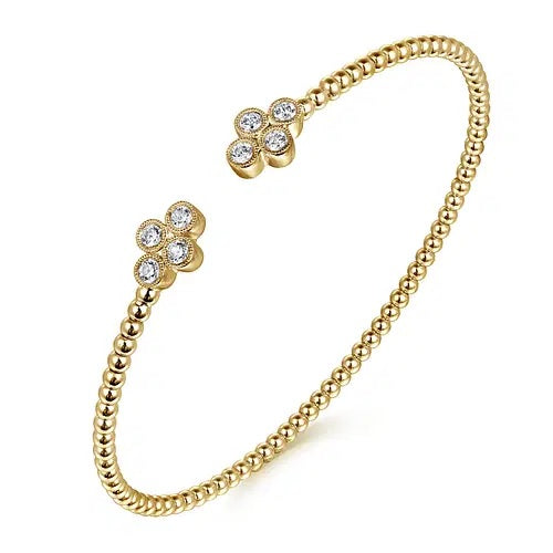 14K Yellow Gold Quatrefoil Bujukan Cuff Bracelet with Diamonds S1584098