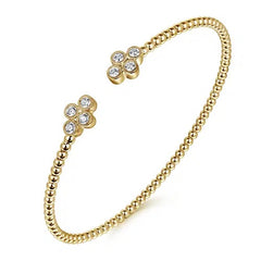 14K Yellow Gold Quatrefoil Bujukan Cuff Bracelet with Diamonds S1584098