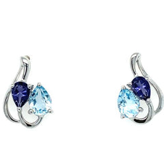 Sterling Silver Pear Blue Topaz & Iolite Drop Earrings 2CTW