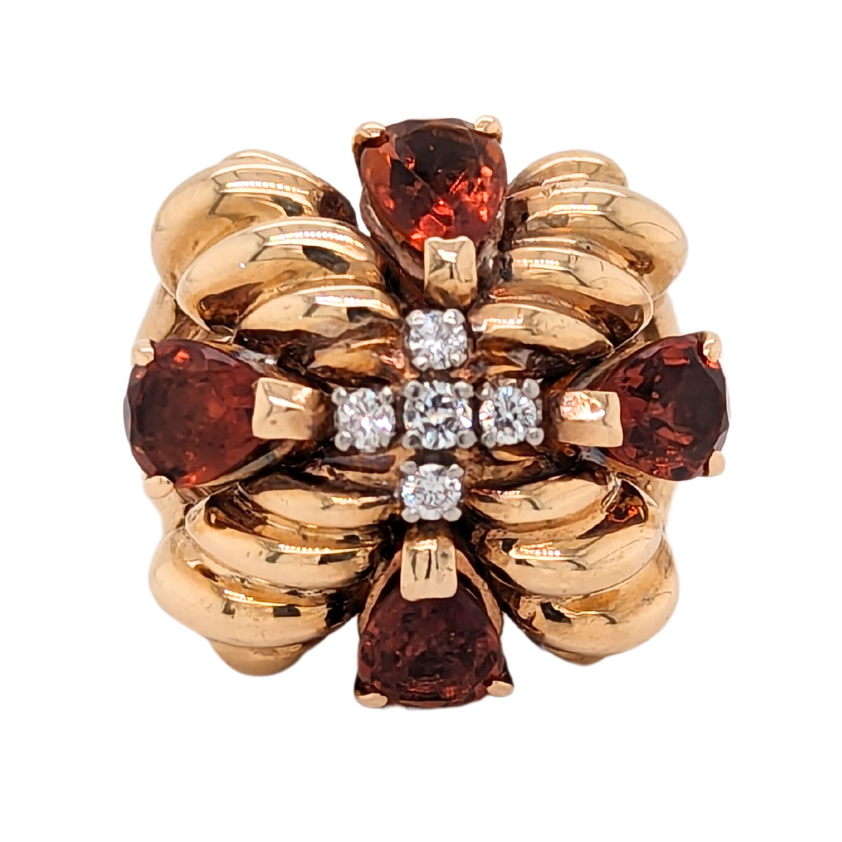 Estate: 14K Yellow Gold Spessartite Garnet & Diamond Statement Ring