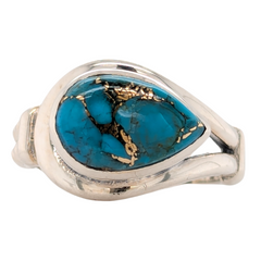 Sterling Silver Copper Turquoise Pear Asymmetrical Ring