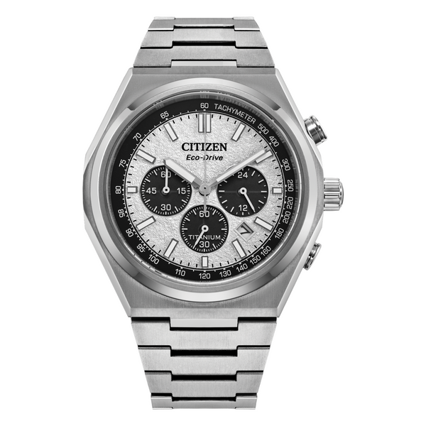 Citizen Eco Drive Zenshin Chrono Titanium Silver Dial Watch CA4610-85A