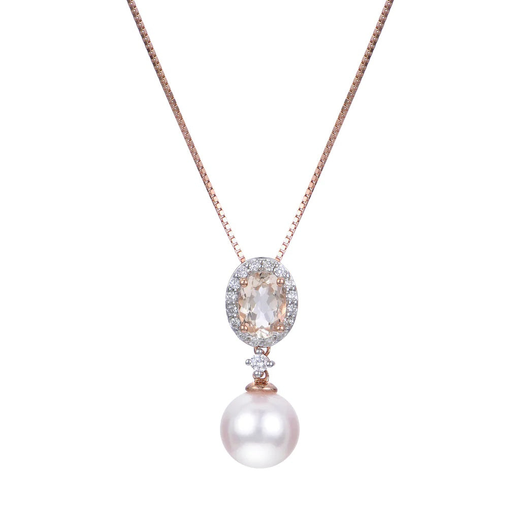 14K Rose Gold Morganite & Pearl Necklace