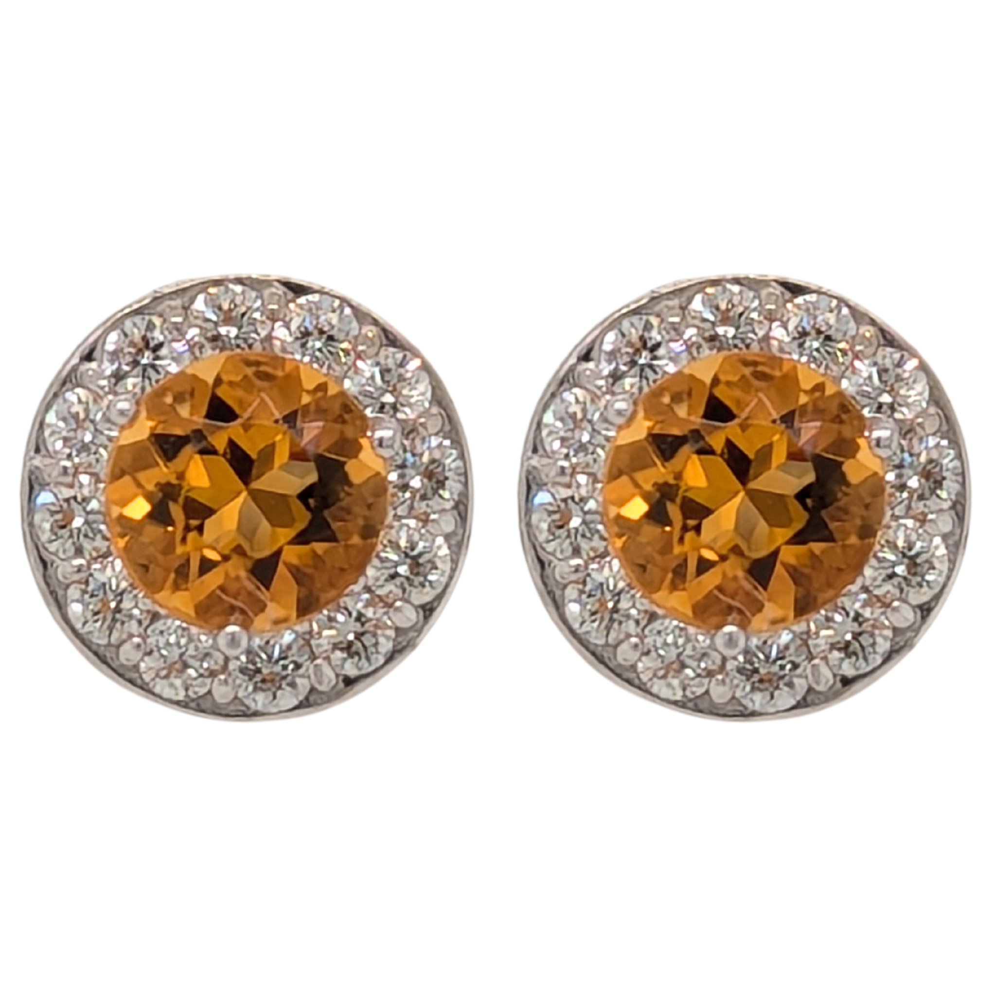 14K White Gold Citrine Diamond Halo Birthstone Earrings