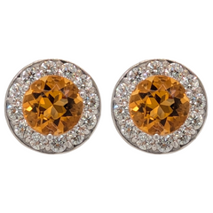 14K White Gold Citrine Diamond Halo Birthstone Earrings