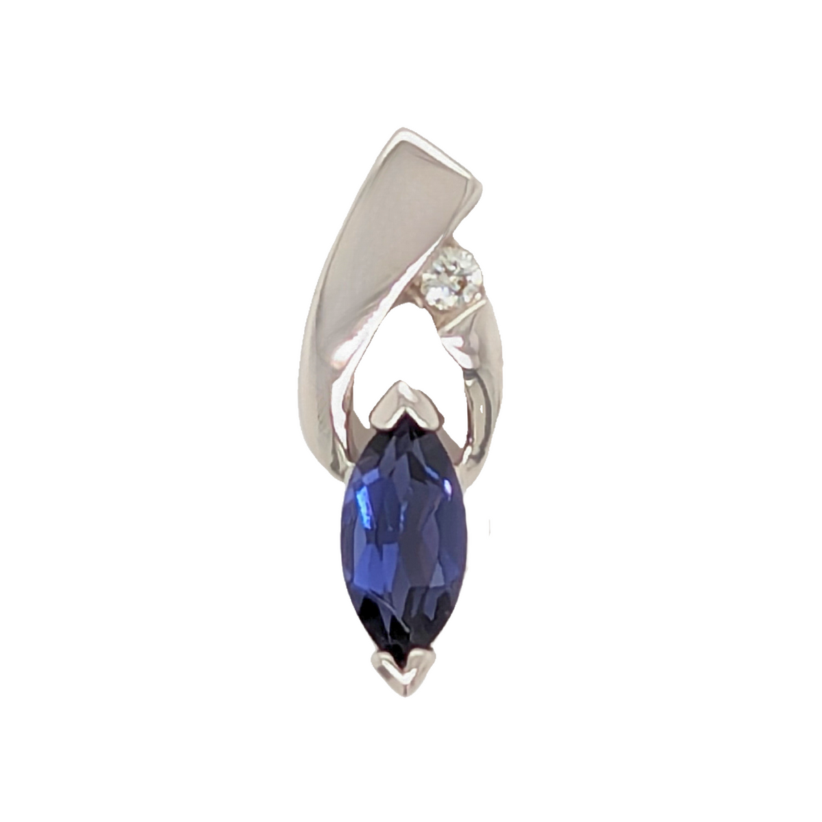 14K White Gold Marquise Iolite & Diamond Pendant