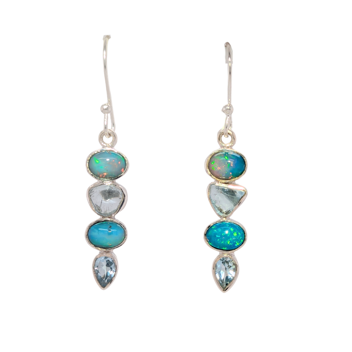 Sterling Silver Eithiopian Opal & Blue Topaz Linear Dangles