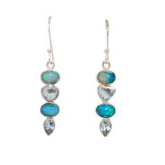 Sterling Silver Eithiopian Opal & Blue Topaz Linear Dangles