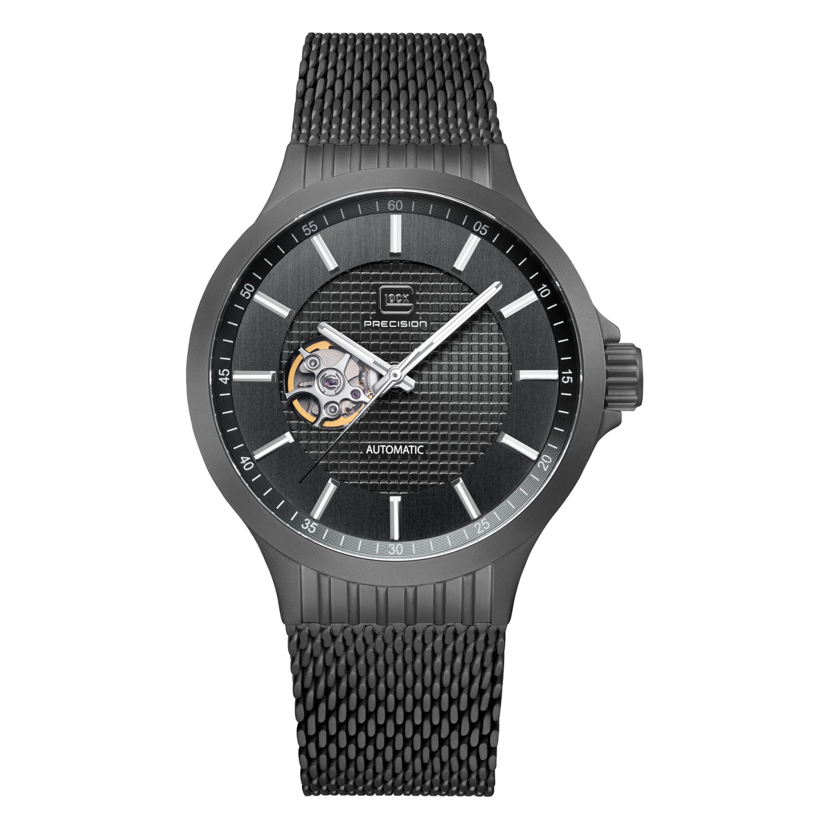 GLOCK GW-13-1-24 Gunmetal Automatic Watch with Small Skeleton Hint.