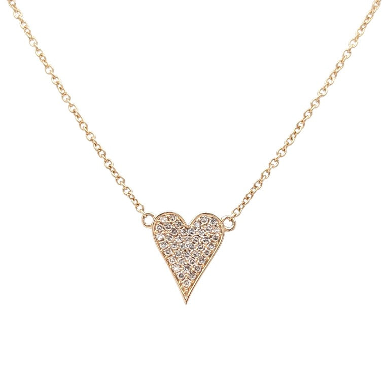 14K Yellow Gold Pave Heart Necklace