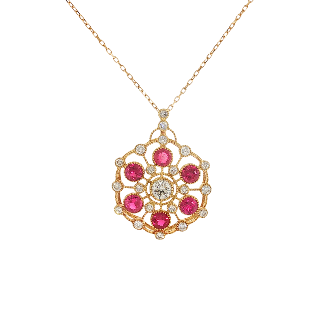 Estate 18kt Yellow Gold 1.06ct Burmese Ruby .64ctw Diamond Necklace 18in