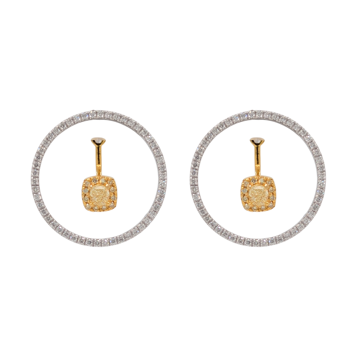 14K Two Tone Natural Yellow & White Floating Earrings