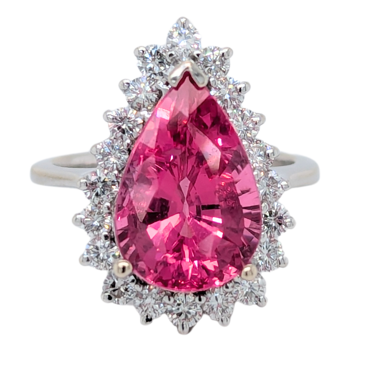 Estate: 18K White 5.45CT Pink Spinel Diamond Halo Ring