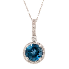 14K White Gold London Blue Topaz Necklace with Diamonds