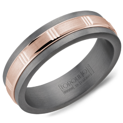 Men's Tantalum 14K Rose 6MM Ring with High Polish Accents Size 10