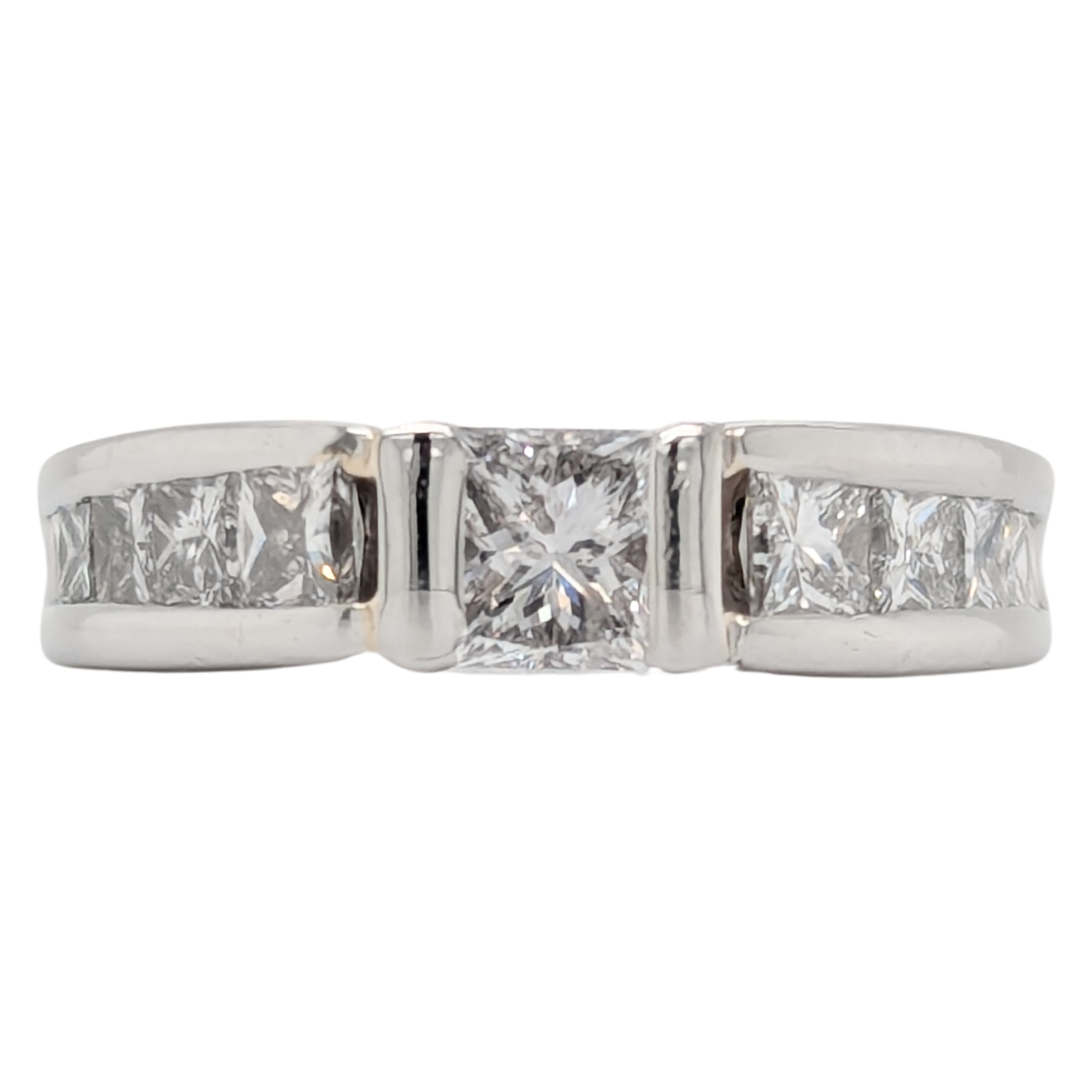 Estate: Platinum Princess Cut Diamond Channel Set Ring