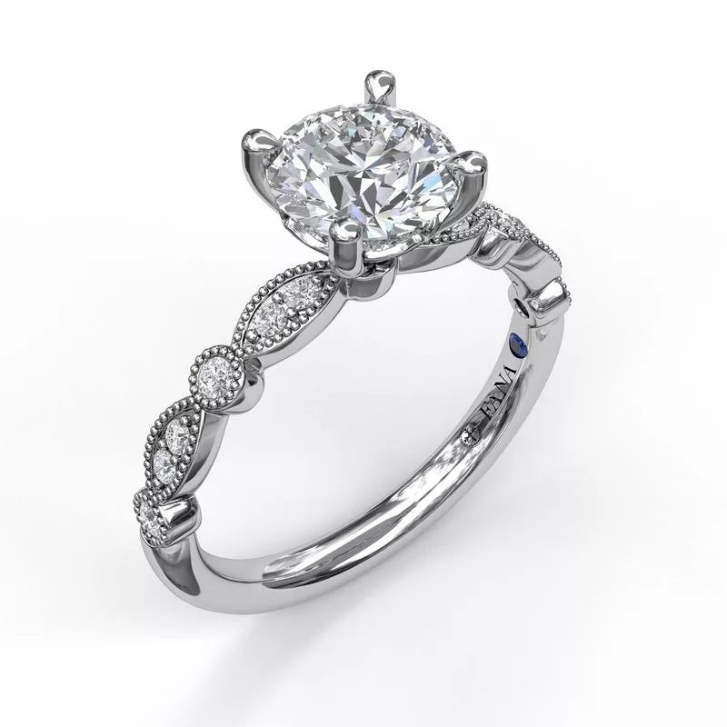 14K Classic Diamond Engagement Ring with Detailed Milgrain Band